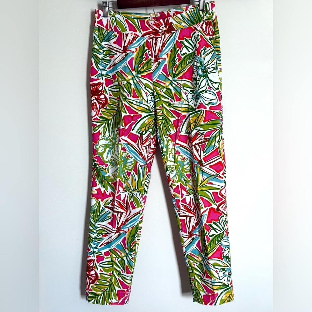 Slim-Sation Bright Tropical Pull On Straight Leg Ankle Pants Size 10
